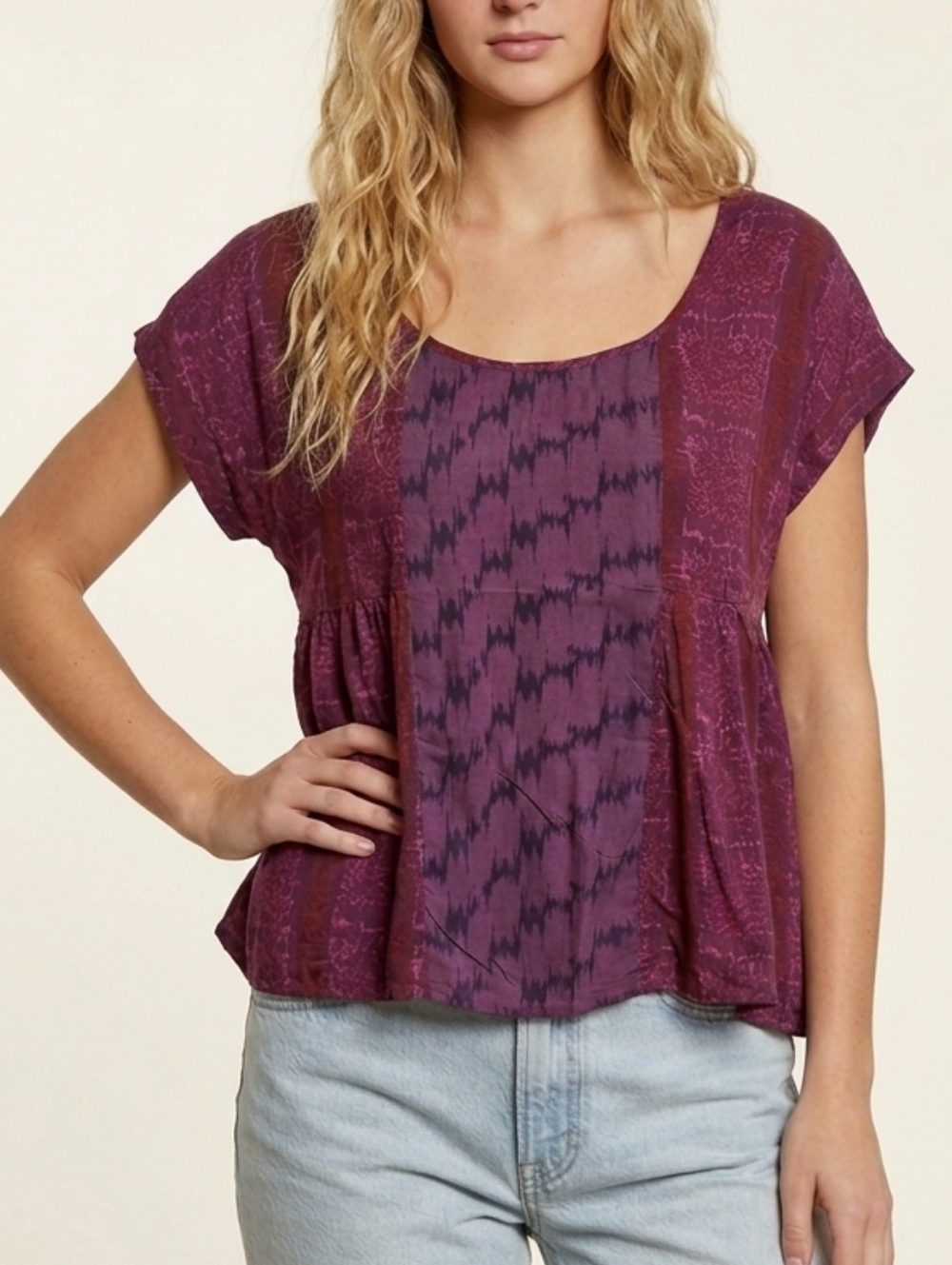 American Eagle Plum Boho Peasant Top Small AE Flowy  Short Sleeve Blouse Small